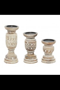   SET OF 3 WOOD CANDLE HOLDER'S [201610]
